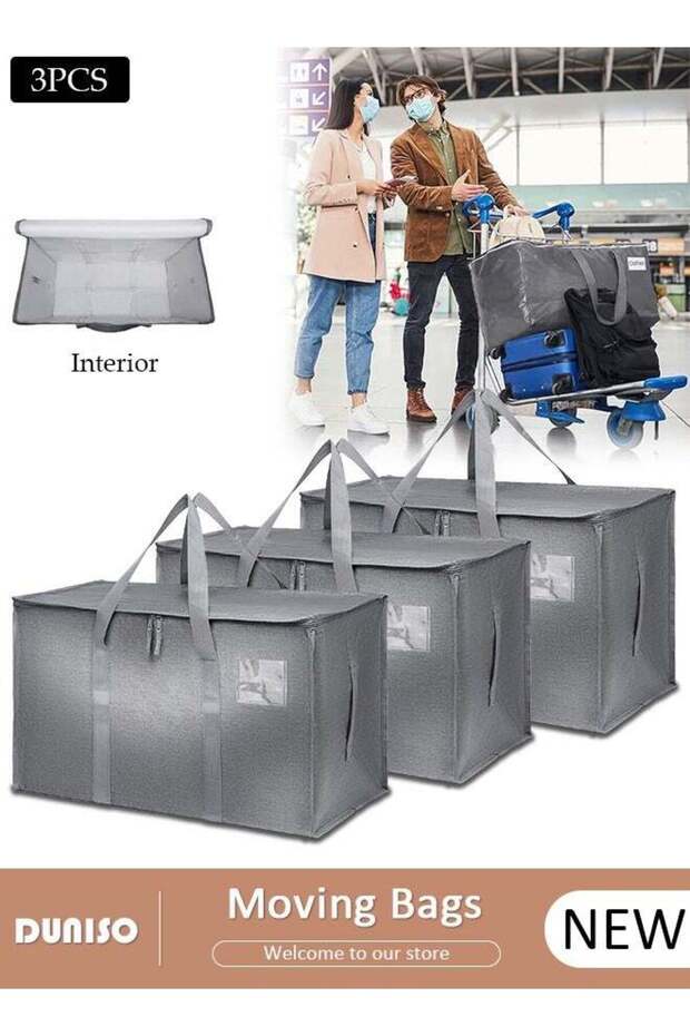 3 Pack Large Moving Bags, Waterproof Clothes Storage Bags with Tag Port Large Storage Bag with Zippers and Reinforced Carrying Handles,Foldable Packing Bags for Clothes Storage Moving Travelling Camp