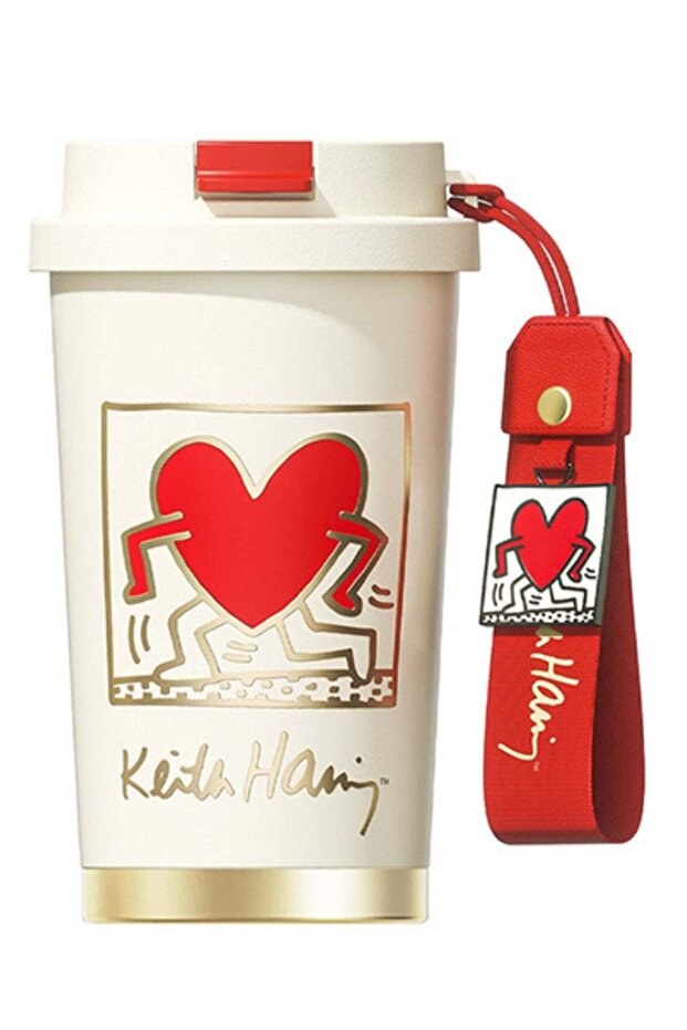Keith Haring Coffee Tumbler – Red 390ml | GERM | Stainless Steel Insulated Mug | Official Licensed Art Series | Keeps Hot & Cold