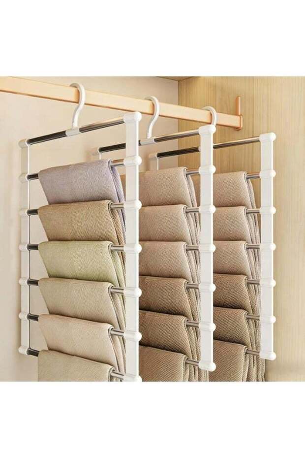 3Pcs Stainless Steel Pants Hangers,Space Saving Closet Hangers 7 Layers,360 Degree Rotation,Organizer Racks For Clothes Trousers Scarves Ties