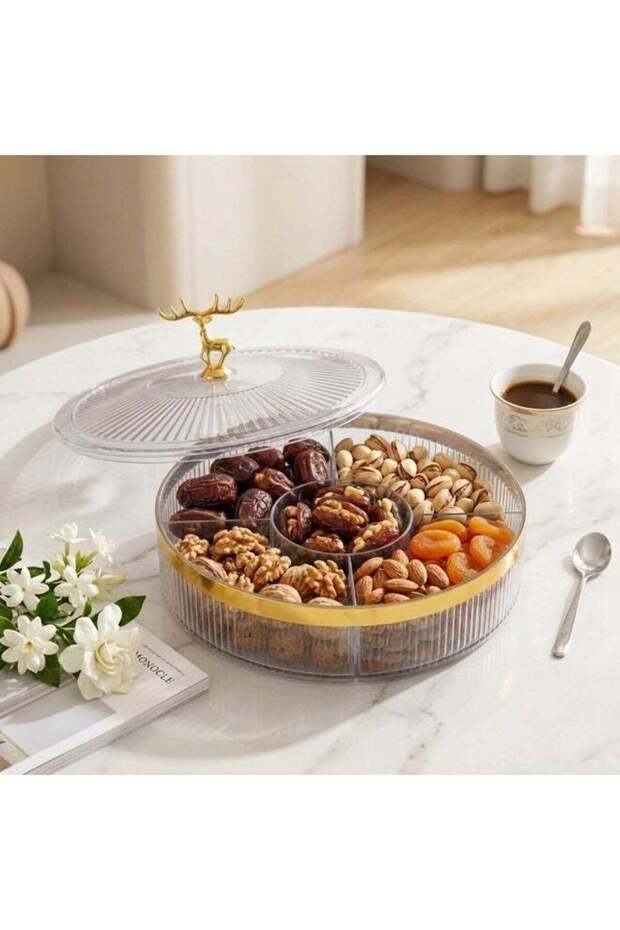 Fashion Covered Snack Tray, Divided Serving Tray Candy Nut Box, 10-Inch Clear Fruit Platter