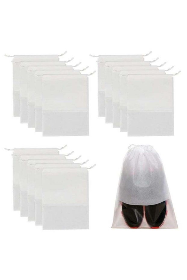 15 Pieces Dust Proof Travel Shoe Bags Transparent Drawstring Storage Bag Dustproof Handbag Cover,32 x 44cm