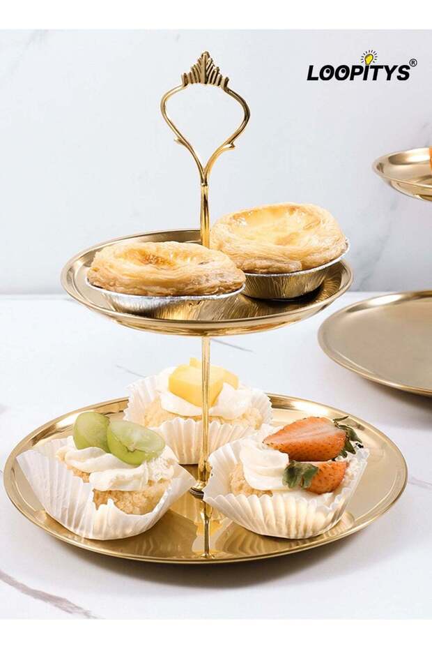 Cupcake Display Stands 2 Tier Serving Tray Platters Stainless Steel Gold Metal Tiered Cupcake Stand