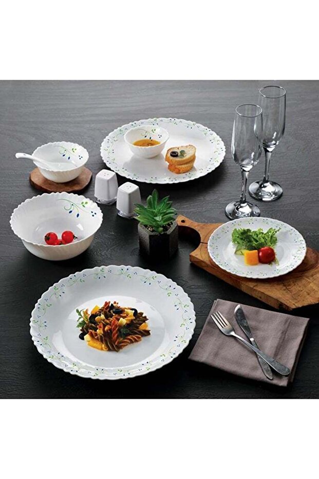 Cello Opalware Dazzle Series Tropical Lagoon Dinner Set, 37 Units | Opal Glass Dinner Set for 6 | L