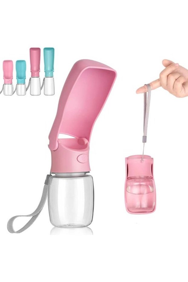 Foldable Dog Water Bottle - Portable Dog Water Dispenser | Leak Proof & Food Grade Plastic Dog Travel Water Bottle | Pet Water Bottle for Dog Cat Outdoor Walking Hiking Travel(Pink)