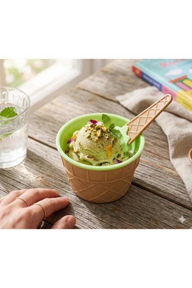 Ice Cream Bowl With Spoon Brown/Green 67ml
