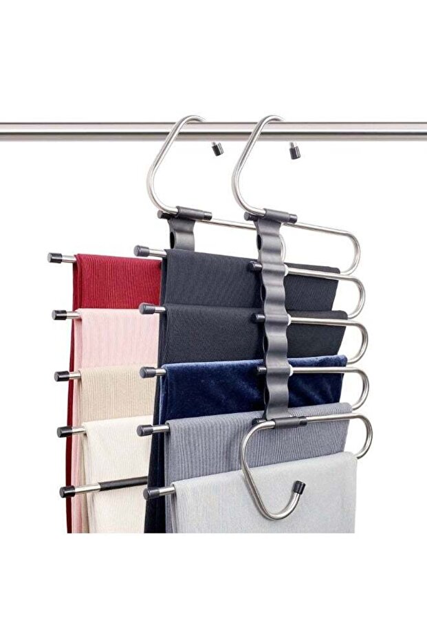 Magic Pants Hangers Space Saving - 2 Pack for Closet Multiple Layers Multifunctional Uses Rack Organizer for Trousers Scarves Slack (2 Pack with 10 Metal Clips)
