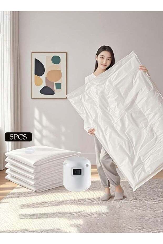 5Pack Premium Vacuum Storage Bags with Electric Pump, Reusable Compression Bags, Double Zip Seal Special-Grip Clip,Travel Vacuum Sealer Bags, Rapid Vacuum for Clothes, Mattress, Blanket, Pillows Comp