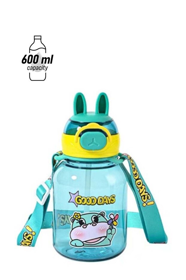 Water Bottle Children's Cartoon Cute Water Cup Portable Cup Green 600ML