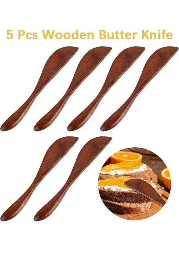 5 Pcs Wooden Butter Knife, 5.9 Inch Jelly Cheese Spreaders Jam Sandwich Spreaders Cream Spreader Mini Wooden Spatulas Condiment Knives for Kitchen Restaurant