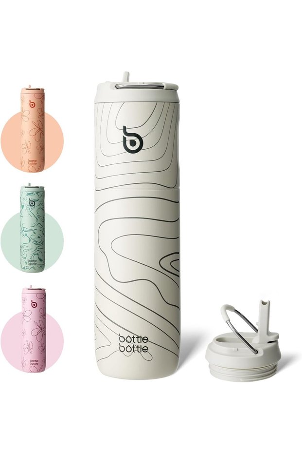 BOTTLE BOTTLE Insulated Water Bottle 24oz with Straw Lid and Handle - Peak Gray