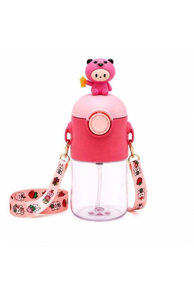 Accessorize Kingdom Kids Water Bottle with Straw & Adjustable Shoulder Strap, Leakproof One-Touch Drinking Bottle, BPA-Free