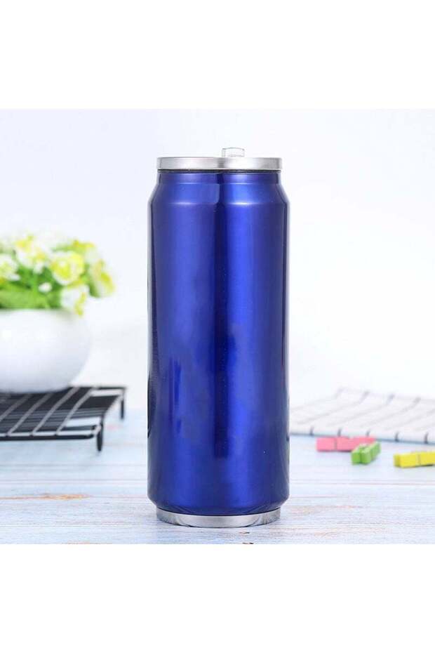 Stainless Steel Cola Can Insulated Cup with Straw but blue