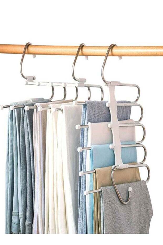 Pants Hangers Space Saving 5 Tier - 2 Pack Closet Organizers and Storage Closet Organizer,Anti-Slip Design,Closet Organizers and Storage for Pants Jeans Skirts Scarf Legging