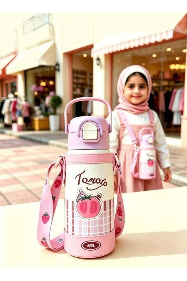 550ml Kids Water Bottle Stainless Steel Double Wall Insulated thermo Bottle with Straw Lid and Wide Mouth, Hot Cold Liquids Sports School Bottle (19oz, Pink)