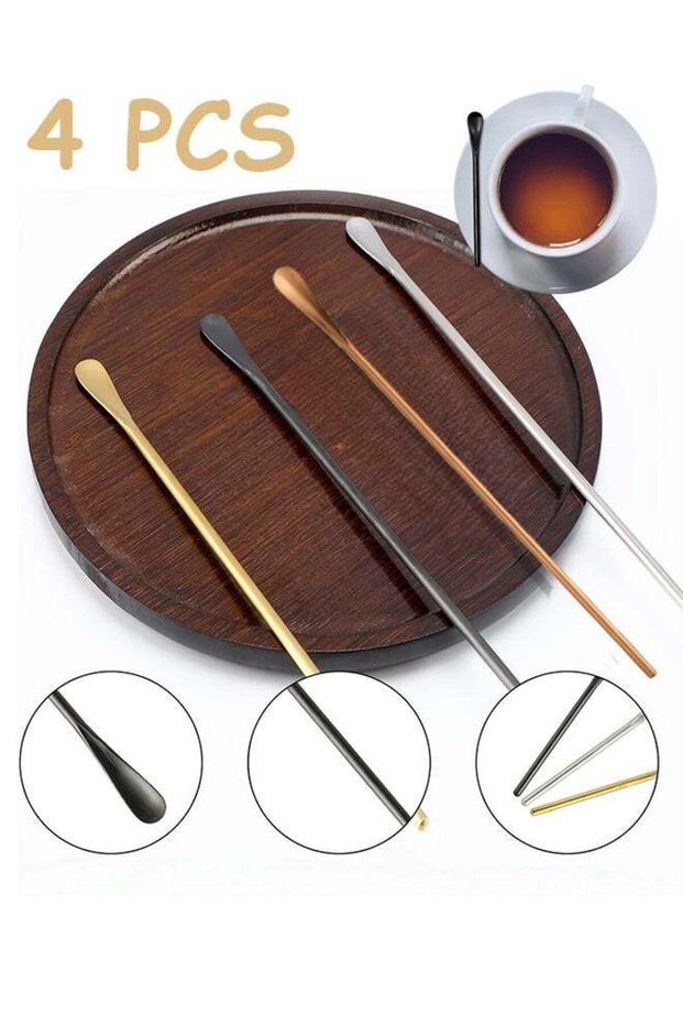 4 Colors 304 Stainless Steel Solid Cocktail Tea Stir Sticks, Short Handle Drink Stir Spoons, Reusable Coffee Stirrer Spoon, 5.91in/15cm