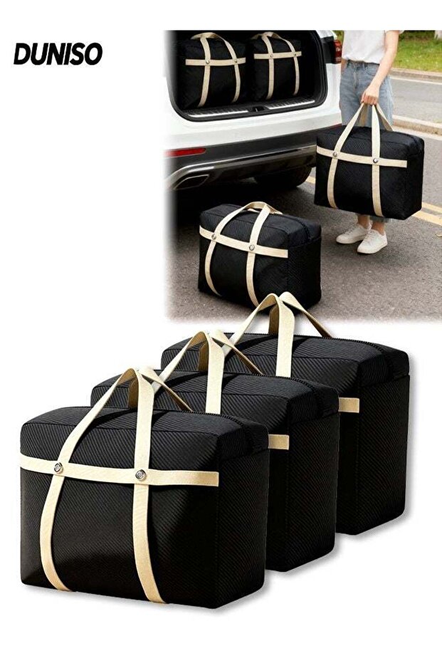 3 Pcs Collapsible Moving Bags, Large Foldable Clothes Storage Bins, Fabric Zip Storage Box with Handle Zipper and Lids , Space Saving Clothes Storage Laundry Bag For Packing, House Essentials, Sustai