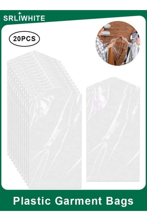 20 Pack Clear Plastic Garment Bags for Hanging Clothes, Long Waterproof Dry Cleaning Covers for Suits, Coats, Jackets, and Dresses