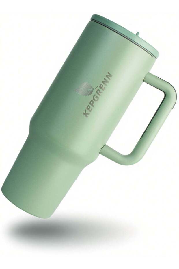 1.2L Vacuum Insulated Stainless Steel Tumbler – Large Thermal Travel Mug with Leak-Proof Lid, Foldable Straw, Non-Slip Handle, Hot & Cold Drink Cup for Coffee, Tea, Water (Marine Forest Green)