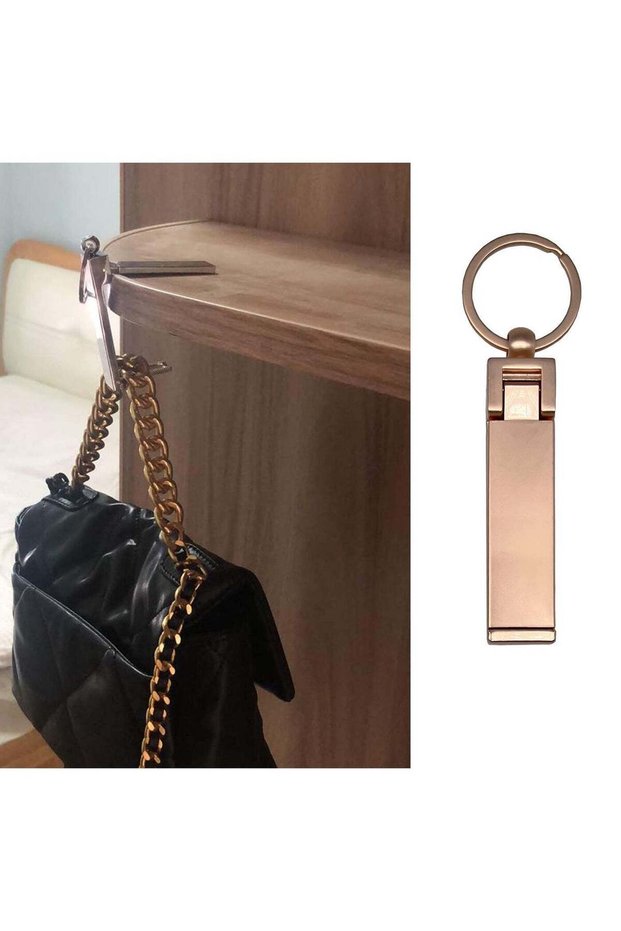 Instant Bag Hanger Collection - Foldable Stylish Swivel Purse Handbag Hook for Table Desk - Women's Handbag Storage Folding Decor Table Hook (Rose gold)