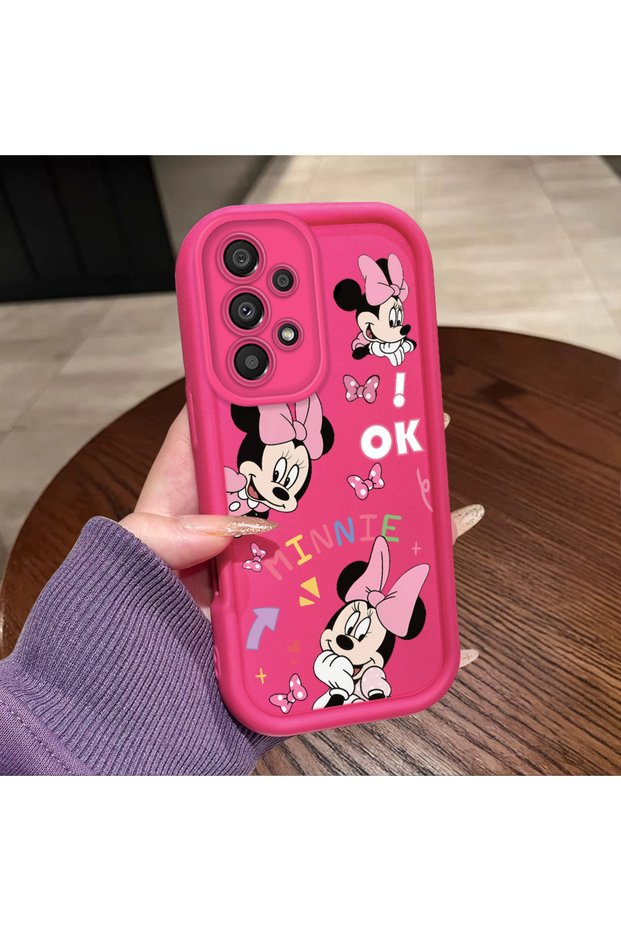 Samsung Galaxy A33 Compatible Pink Red Silicone Case Shockproof Camera Protection Minnie and Bow Pattern