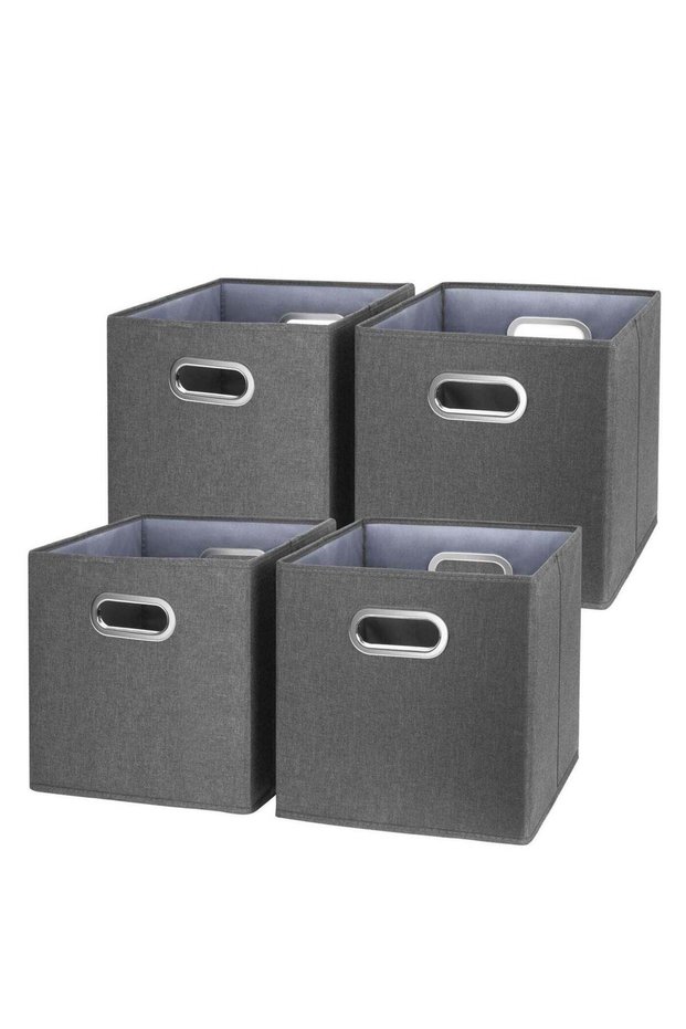 Collapsible Fabric Storage Cubes with Oval Grommets Cube Storage Organizer for Closet Storage Clothes Storage, Storage Bins for Home and Office - 4 Pack