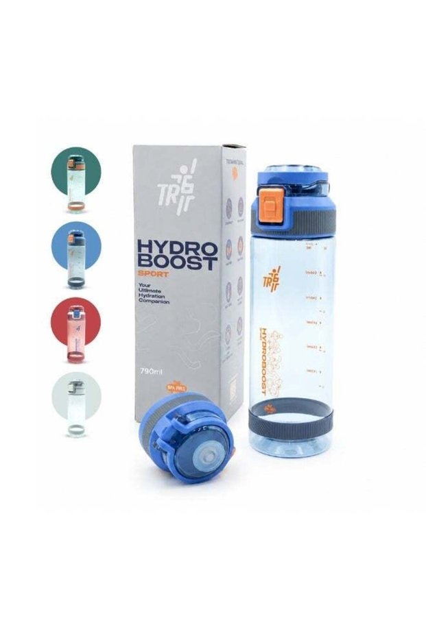 TR6 Hydra Boost Sport Clear Gym Bottle Leak Proof BPA Free Flip Lock Lid Carry Holder Lightweight for Gym Office Travel Hydration Tracker with Markings 790ml (Blue, 790 ml)