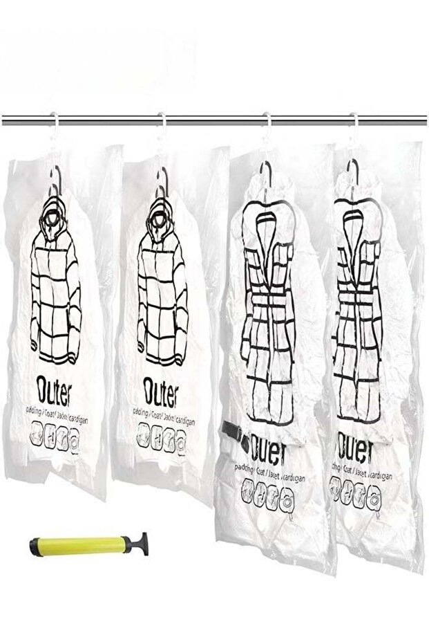 Hanging Closet Organizer,4-Pack Hanging Vacuum Space Saver Bag With Hangers,Vacuum Seal Storage Bag With Suction Pump,Space Bags Vacuum For Sweater,Coat,Suit
