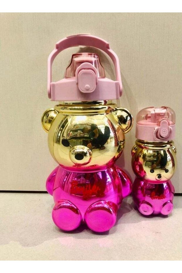 Kawaii Bear Water Bottles With Straw and Strap,Colorful Water Bottles Portable Leakproof BPA-free Drinking Cups for Kids Girls Women Sports Camping Picnic Hiking Travel (2PCS)