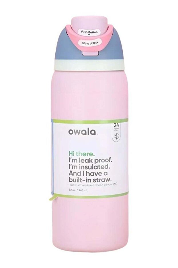 Owala FreeSip Insulated Stainless Steel Water Bottle with Straw, Leak Proof, BPA-Free, 945ml, Iced Breeze, 1-Pack, (Macaron Strawberry)