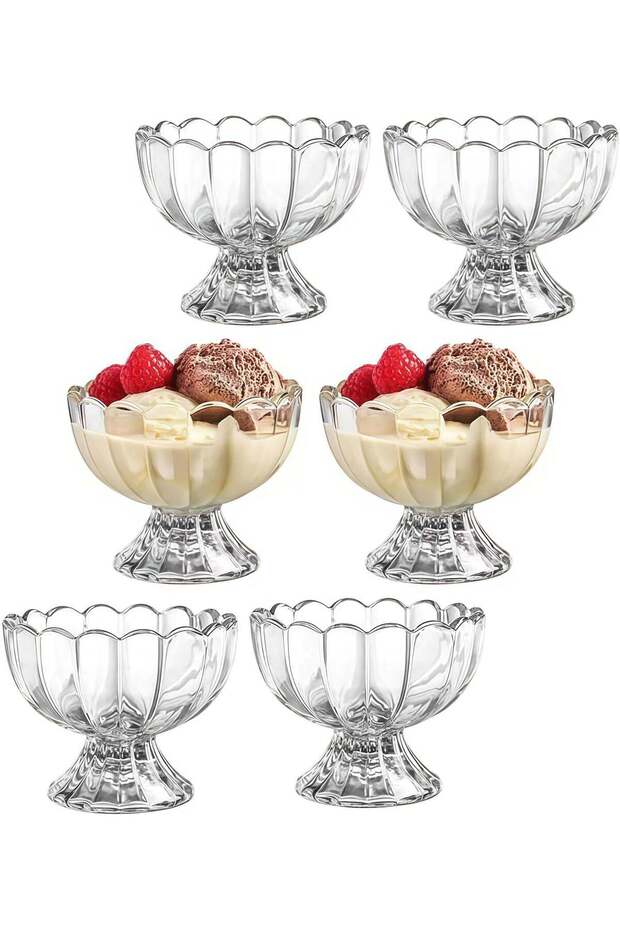 6Pcs Set 150ML/5oz Small Cute Footed Tulip Clear Glass Dessert Bowls/Cups - Perfect for Dessert, Su
