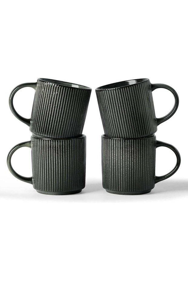 famiware Coffee Mug Set for 4 - 12 oz Ceramic Stoneware Mugs in Deep Forest