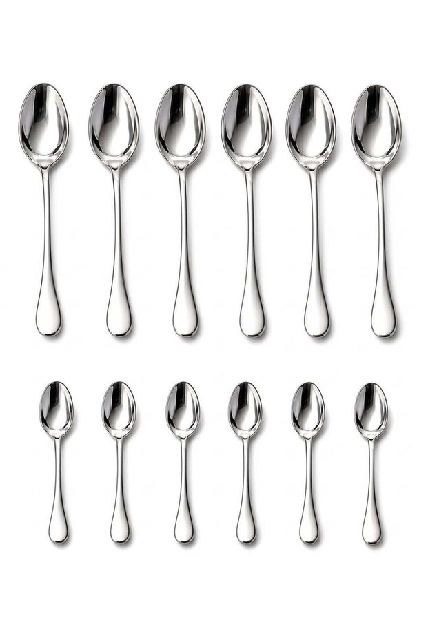 Feelings Stainless Steel Cutlery Set, 12 Pieces – 6 Dinner Spoons & 6 Tea/Dessert Spoons for 6, Mirror-Polished Food-Grade Silverware, Rust-Resistant Dishwasher-Safe Flatware, Silver