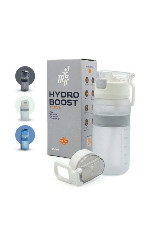 TR6 Hydra Boost Active Frosted 550ml BPA Free Tritan Bottle with Straw, Lockable Flip Lid Leakproof, Lightweight & Stylish Ideal for Gym, Work, School & Outdoor Use (White)