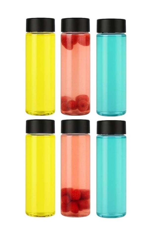 350ml Plastic Juice Bottles with Caps – Pack of 6 Reusable Clear Water Bottles for Juices, Milk, Smoothies, Zamzam, Protein Shakes, Travel & Kids – Leak-Proof Empty Bottles BPA-Free