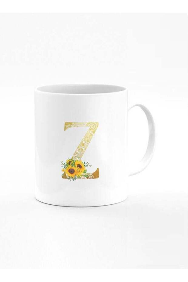 Designer Printed Coffee Mug 11oz Ceramic Personalised Gift Mugs Cup Custom Monogram Initial Letter Floral Pattern Alphabet Z (White)