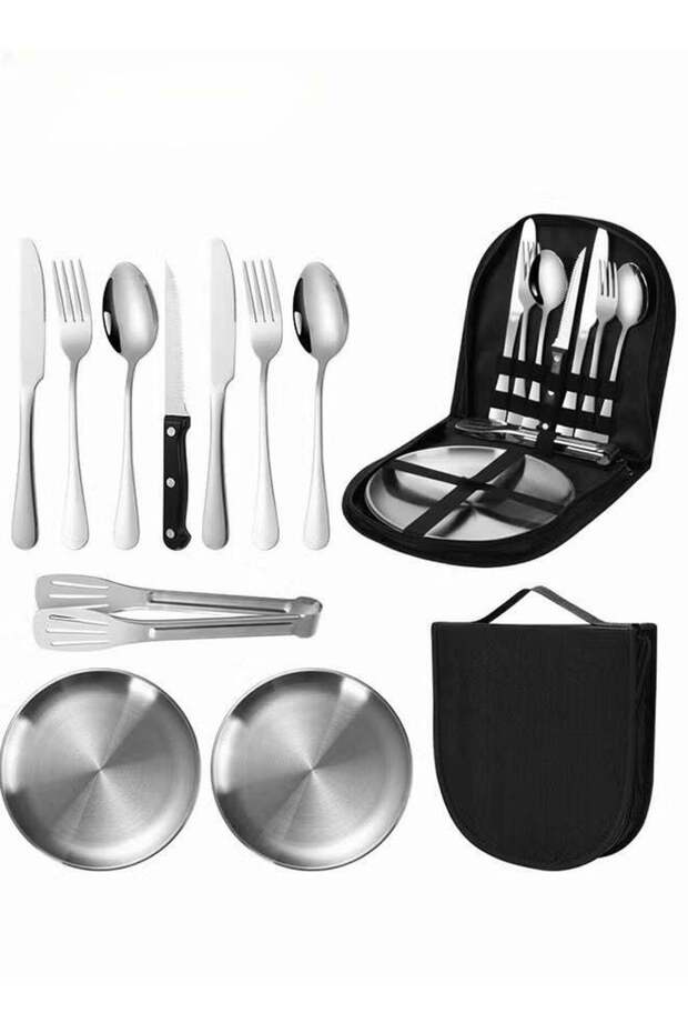 Camping Silverware Kit,10-piece Kitchen Silverware Kit With Portable Storage Bag,2 Person Stainless Steel Dinnerware Set For Camp Kitchen BBQ
