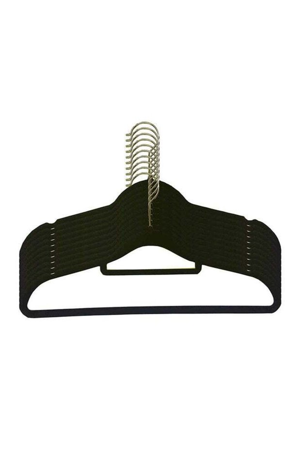 10-Piece Anti Slip Velvet Cloth Hanger Set Black 41.5cm