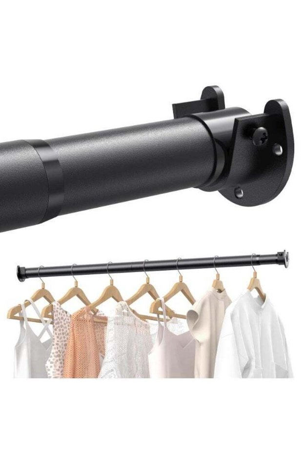 Closet Rods for Hanging Clothes, 107 to 142 CM Stepless Adjustable Metal Closet Rod, Clothes Hanging Rod for Closet Wardrobes Laundry RV(Black)