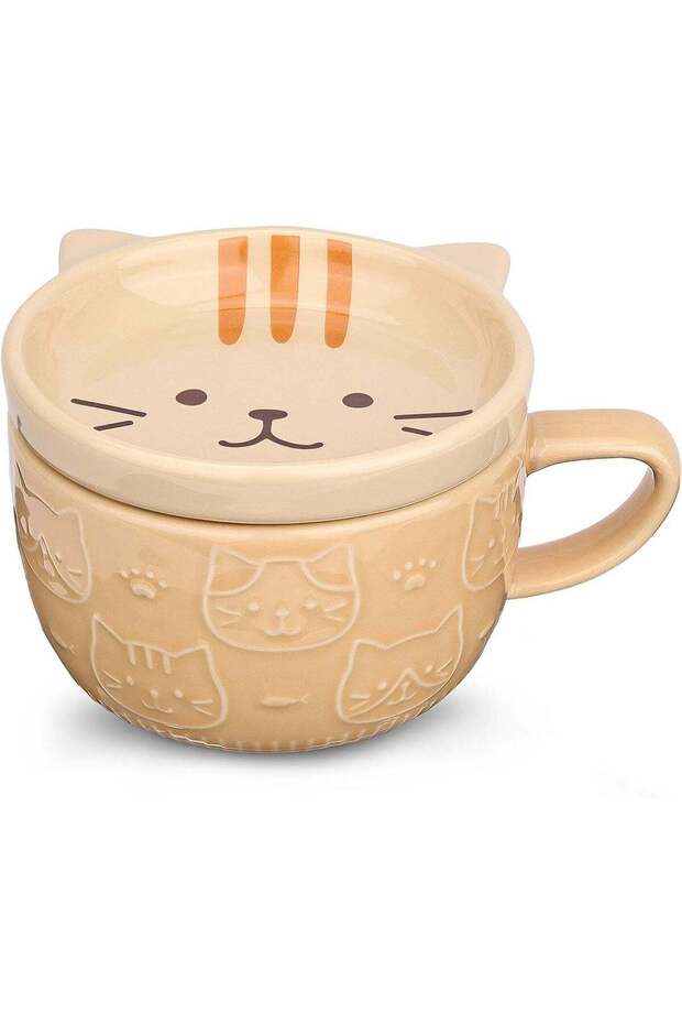 Cute Ceramic Cat Coffee Mug with Lid - Kawaii Gift for Cat Lovers