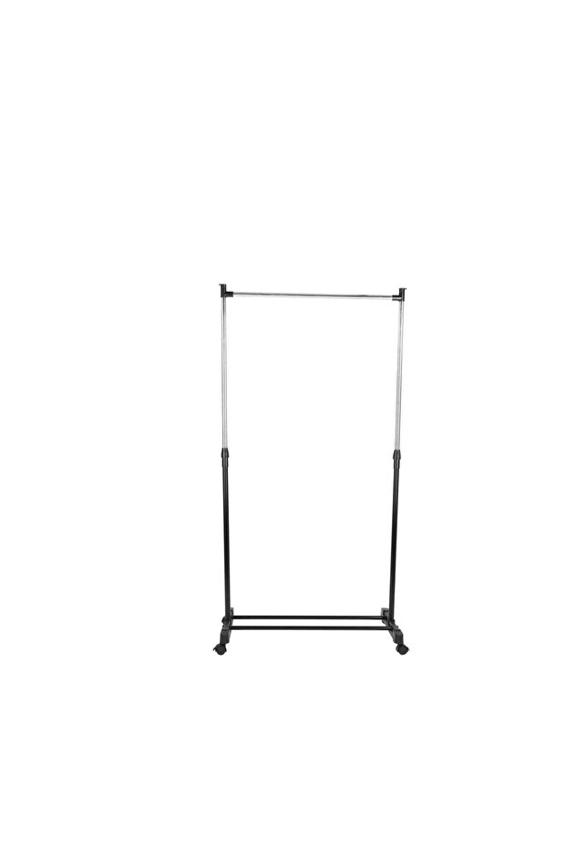 Royalford Single Rail Garment, Clothes Rack 80 x 43 x 155 cm| Iron and Stainless Steel Construction, Extendable Height up to 155 cm, Wheels | Ideal for Storage | Black | RF12432 Black 80 x 43 x 155cm