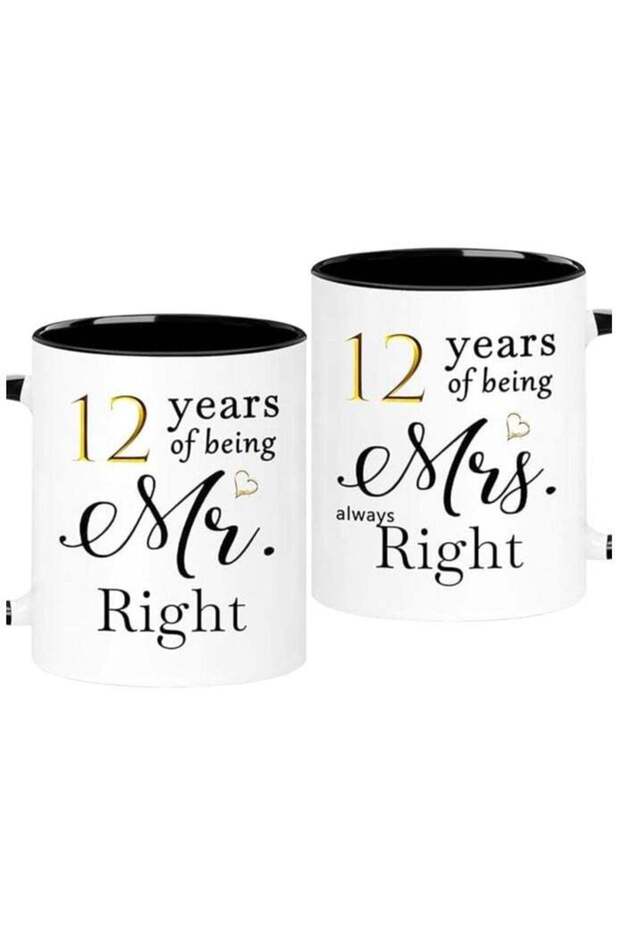 12 Year Anniversary Coffee Mugs Set of 2, 12 Years of Being Mr Right/Mrs Always Right, 12th Wedding Anniversary Decorations Gifts Presents Cups for Couple Parents Grandparents