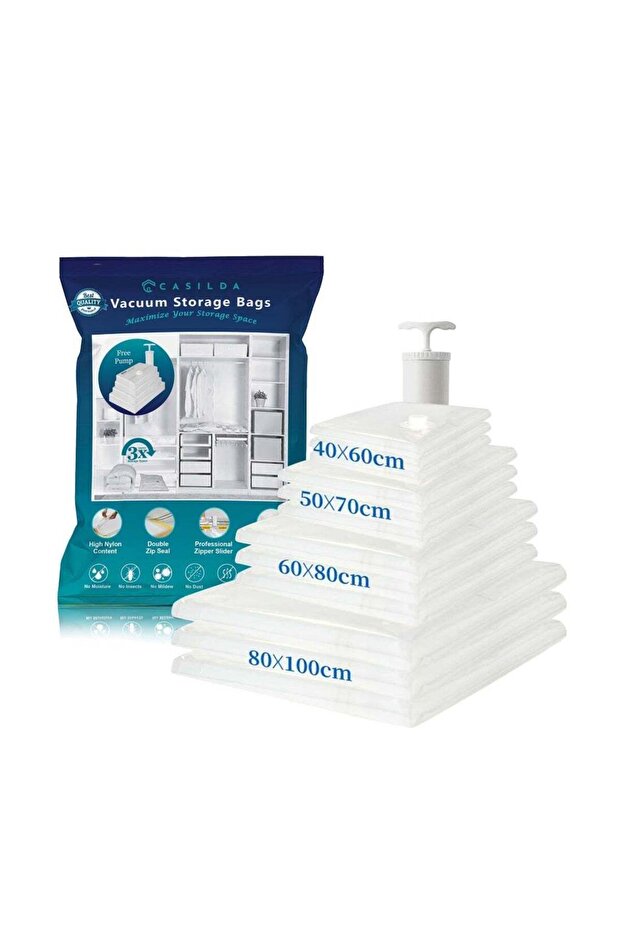 Casilda Premium Vacuum Storage Bags with Free Hand Pump for Home, Travel For 80% more Space! – Set of 14 (Set C)