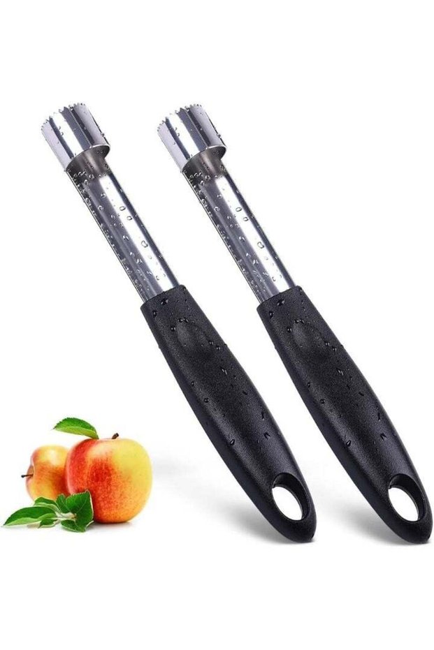 2PCS Apple Cupcake Corer, Fruit Vegetable Core Remover, Profession Healthy Stainless Steel Apple Remover, Household Kitchen Tool for Fuji, Pears, Bell Peppers - Black
