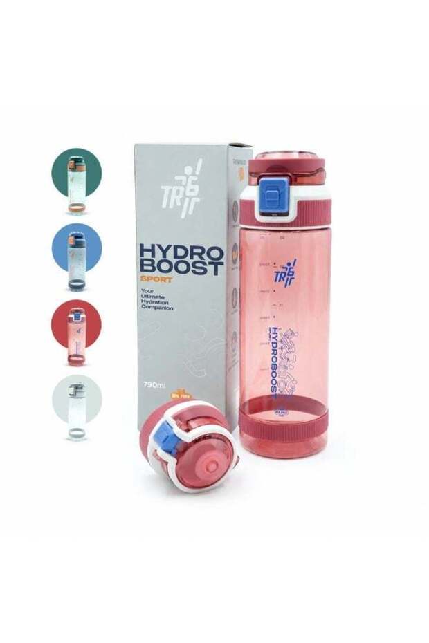 TR6 Hydra Boost Sport Clear Gym Bottle Leak Proof BPA Free Flip Lock Lid Carry Holder Lightweight for Gym Office Travel Hydration Tracker with Markings 790ml (Red, 790 ml)