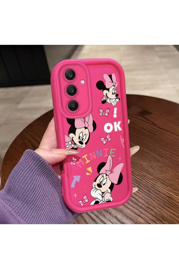 Samsung Galaxy S25 Compatible Pink Red Silicone Case Shockproof Camera Protection Minnie and Bow Pattern