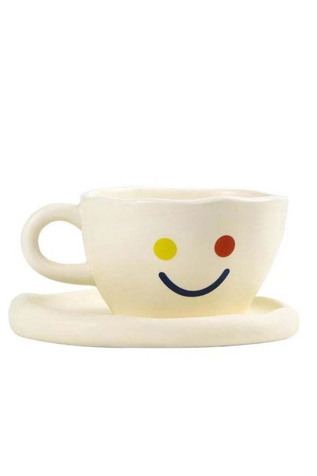 Smiling Face Ceramic Coffee Mug , Premium Handcrafted Drinking Mug, BPA-Free Porcelain Tea Cup, Classic Cup Set for Turkish Arabic Coffee, Decorative Drinkware for Home Office Daily Use & Gift