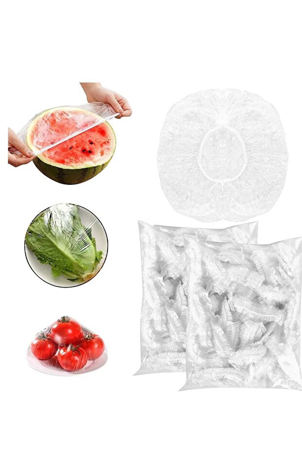 200 Pcs Fresh Keeping Bags, Elasticated Food Covers Cling Film Bag Plastic Food Covers Disposable F