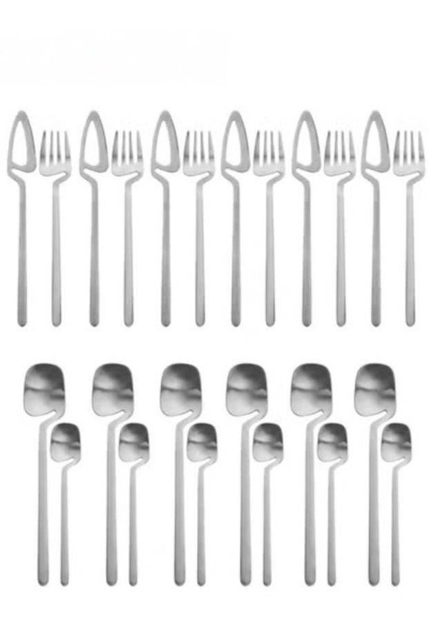 24 PCS Hangable Flatware Set with Knives Spoons and Forks Stainless Steel Flatware Set for 6 Persons Silver