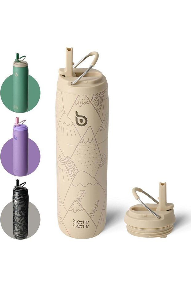 Bottle Bottle Insulated Water Bottle 950Ml(32Oz) With Straw And Lid For Sports And Gym Stainless Steel Metal Drink Flask For Hot Water With Handle (Mountain Haze)