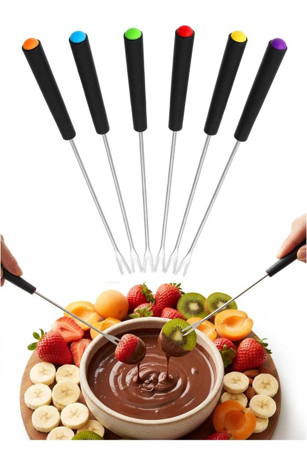 Fondue Forks Set of 6, 9.1 Inch Chocolate Fountain Forks, Fondue Fork Set with Heat Resistant Handle for Grill Cake Chocolate Meat Fruits Cheese Roast Dessert